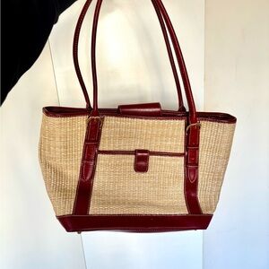 Tan and Red Women's Tote Bag